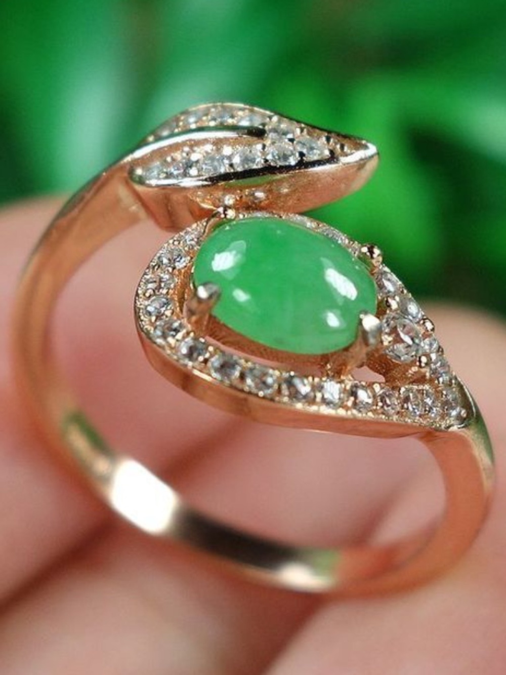 Certified Green 阳绿 100% Natural A Jadeite jade Ladies ring 女士戒指 S925 silver